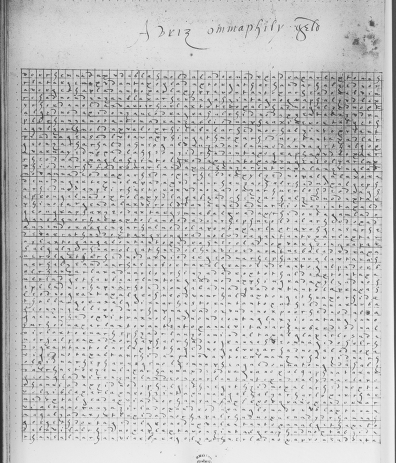 Página manuscrita do Liber Loagaeth com grande grade de letras
