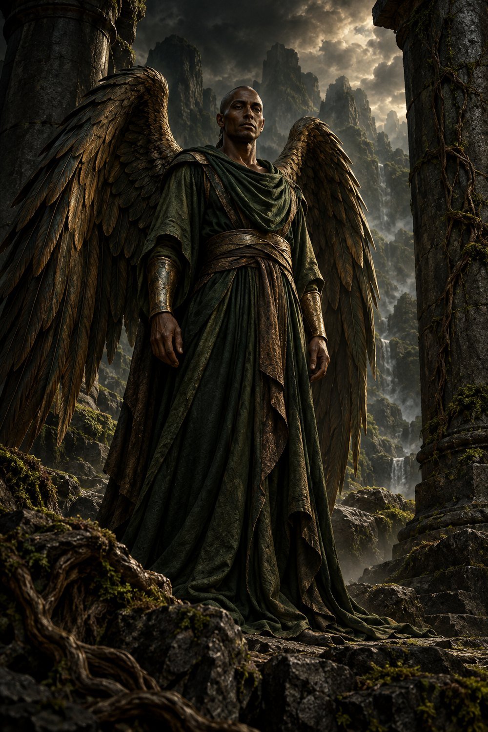 Ilustração contemporânea de uma figura angelical simbolizando o elemento Terra
