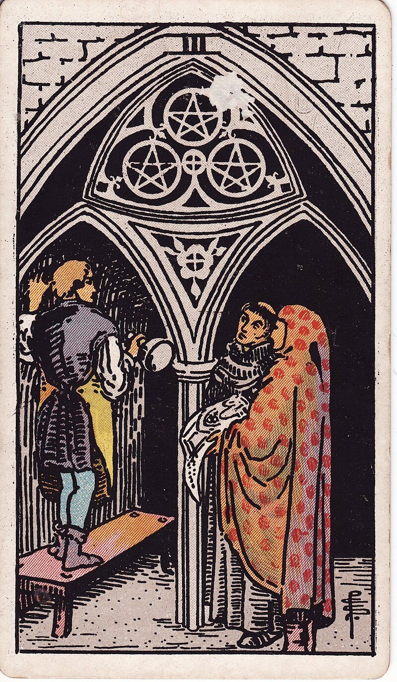Três de Ouros - Tarot Rider-Waite