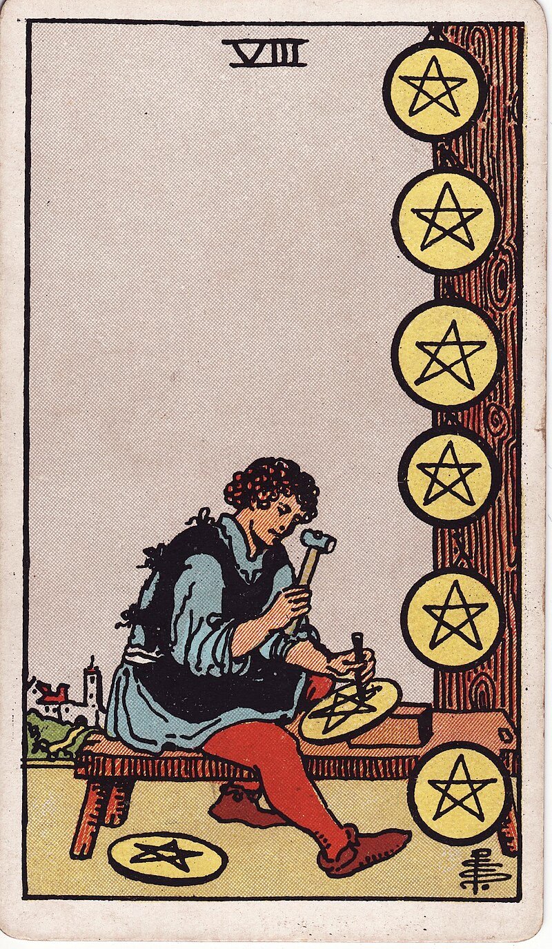 Oito de Ouros - Tarot Rider-Waite